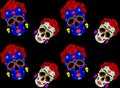 Mexican skull seamless pattern, Calavera with flowers. Decoration for Day of the Dead, Dia de los Muertos. Halloween poster