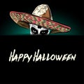 Mexican skull vector with sombrero on background.