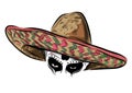 Mexican skull vector with sombrero on background.