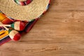 Mexico, Mexican sombrero wood background, copy space Royalty Free Stock Photo