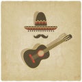 Mexican sombrero and guitar old background Royalty Free Stock Photo