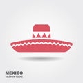Mexican Sombrero hat flat vector icon with shadow Royalty Free Stock Photo