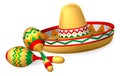 Mexican Sombrero Hat and Maracas Shakers Royalty Free Stock Photo