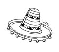 Mexican sombrero hat on a white background. A design element. Icon. Vector contour illustration Royalty Free Stock Photo