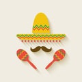 Mexican sombrero and maracas Royalty Free Stock Photo