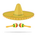 Mexican sombrero with maracas vector illustration isolated on white background