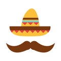 Mexican sombrero mustache clothes folk culture traditional flat icon