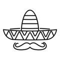 Mexican sombrero mustache icon, outline style