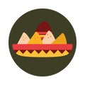 Mexican sombrero with nachos food snack block and flat icon