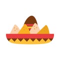 Mexican sombrero with nachos food snack flat icon