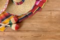 Mexican background sombrero wood copy space Royalty Free Stock Photo