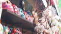 Mexican souvenirs, colorful painted skulls and dream catcher. Day of Dead symbol