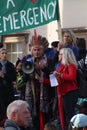 Mexican Speaker at Extinction Rebellion Protest With traditional headress