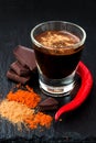 Mexican spicy hot chocolate with chili pepper and cinnamon Royalty Free Stock Photo