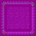 Mexican square pattern with symbols and word Hola. Bandana. Vector.