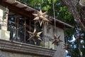 Mexican stars hanging handicraft, tin metal made sculptures Royalty Free Stock Photo