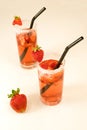 Mexican Strawberry Water - Agua de Fresa. closeup of fresh strawberry water fruit and strawberry juice isolated in white