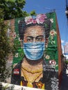 Mexican street art mural San Miguel de Allende Mexico Frida Kahlo face mask coronavirus covid pandemic Royalty Free Stock Photo