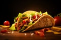 Mexican street food. traditional Mexican corn tacos composition on wooden board