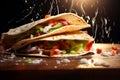 Mexican street food. traditional Mexican corn tacos composition on wooden board