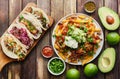 Mexican street tacos and carne asada fries Royalty Free Stock Photo