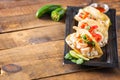 Mexican Street Tacos With Shrimp, Rice And Salsa In Yellow Corn Royalty Free Stock Photo