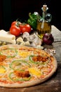 Mexican style pizza with nacho cheese Royalty Free Stock Photo