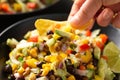 Mexican style salad of black beans, lentils, corn, tomato and lettuce with a salsa and tortilla chips Royalty Free Stock Photo