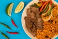 Mexican Style Steak Fajitas With Spicy Rice and Peppers Royalty Free Stock Photo