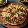 Mexican-Style Tostadas with Chicken Toppings. Generative AI