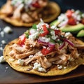 Mexican-Style Tostadas with Chicken Toppings. Generative AI