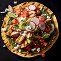 Mexican-Style Tostadas with Chicken Toppings. Generative AI
