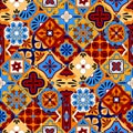 Mexican stylized talavera tiles seamless pattern in blue red and yellow, vector Royalty Free Stock Photo