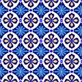 Mexican stylized talavera tiles seamless pattern in blue and white, vector