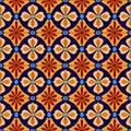 Mexican stylized talavera tiles seamless pattern in blue and yellow, vector