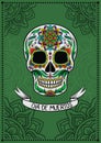 Mexican sugar skull with colorful floral pattern, Dia de Muertos, design element for poster, greeting card vector