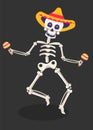 Day of Dead symbol, skeleton in sombrero with maracas, Dia de Los Muertos