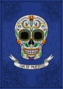 Mexican sugar skull with floral pattern, Dia de Muertos, design element for poster, greeting card vector Illustration