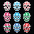 Mexican sugar skull with winter Nordic pattern on black Royalty Free Stock Photo