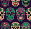 Mexican sugar skulls seamless pattern. Vector background