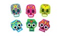 Mexican sugar skulls set, Day of the dead colorful symbols vector Illustration Royalty Free Stock Photo