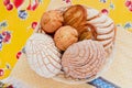 Mexican Sweet bread assorted in Mexico, traditional breakfast bakery