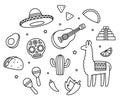 Mexican symbols doodle drawing set Royalty Free Stock Photo