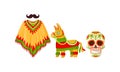 Mexican Symbols with Poncho and Lama Animal Vector Set
