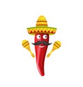 Mexican Symbols, Red Chili Pepper, Sombrero Hat, Musical Maracas, Mustache Royalty Free Stock Photo