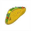 Mexican taco. Cartoon sketch. Vector clipart, isolated on white Royalty Free Stock Photo