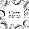 Mexican taco hand drawn design. Vector illustration in sketch style Royalty Free Stock Photo
