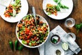 Mexican taco salad plate dark wooden table Royalty Free Stock Photo