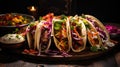 Mexican Tacos al pastor, traditional food. Variety of fillings and sauces Royalty Free Stock Photo