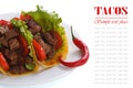 Mexican tacos with chili peppers isolated on white Royalty Free Stock Photo